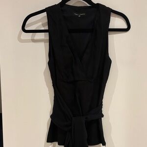 Tara Jarmon Black V-Neck Linen Top 38